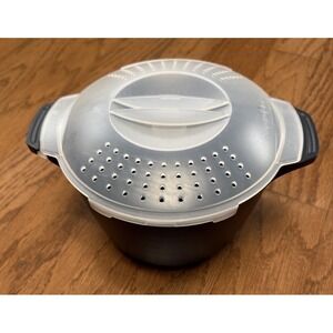 Pampered Chef Micro-Cooker 2 Qt Rice Steamer Locking Lid USA Black w/ Sheer Lid